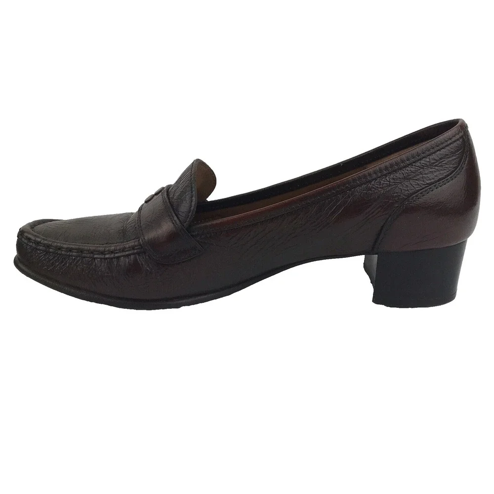 SIOUX Germany Loafers Block Heel Brown Leather Square Toe Women's Size 5.5 UK